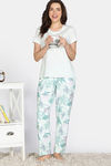 Zivame Nature Trails Knit Poly Pyjama Set - Antique White — thumbnail 1